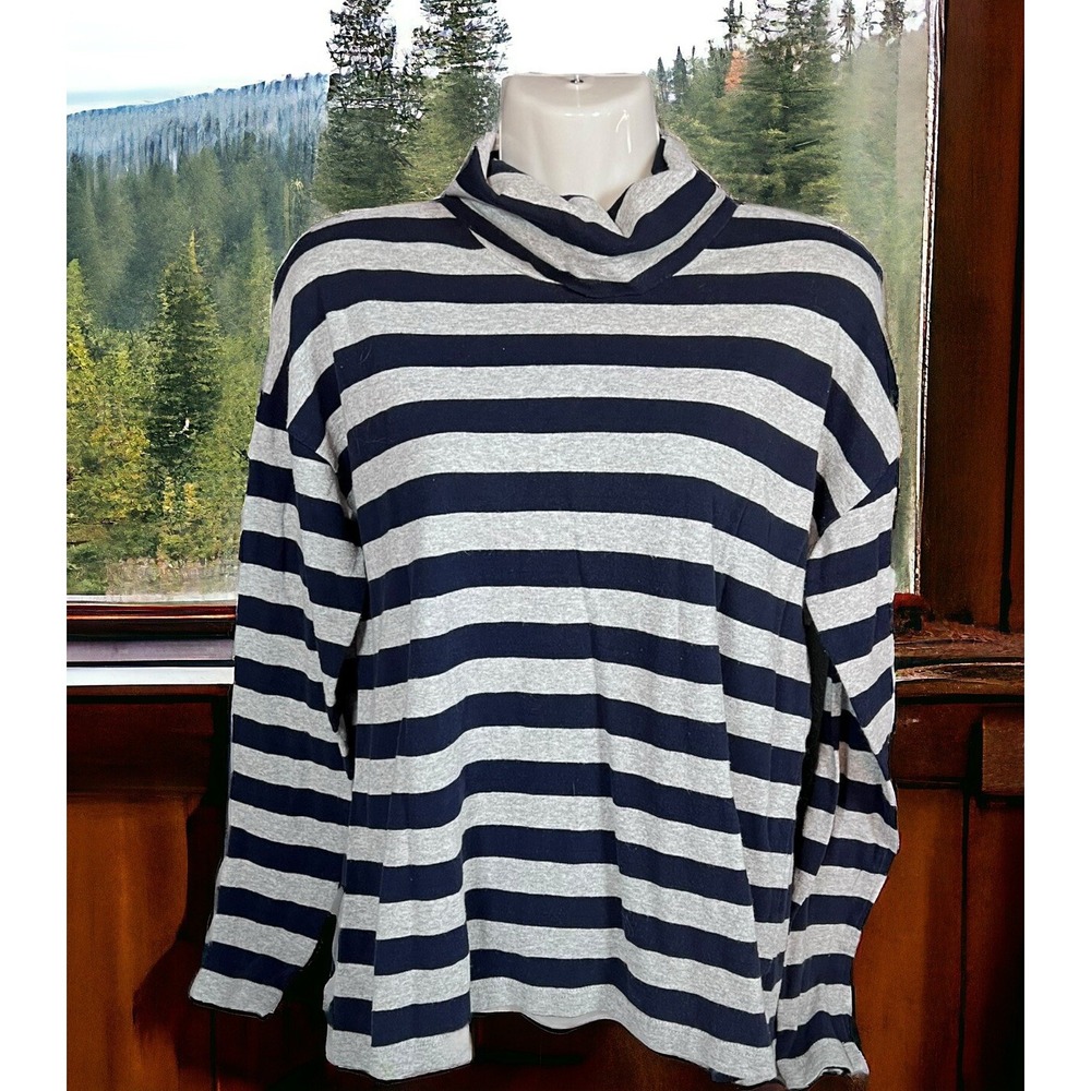 J.‎ Crew Top Womens S Small Blue Gray Stripe Turtleneck Coastal Sailor Chic